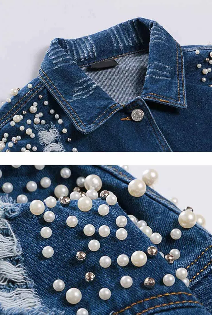 Pearl Hole Washed Denim Jacket