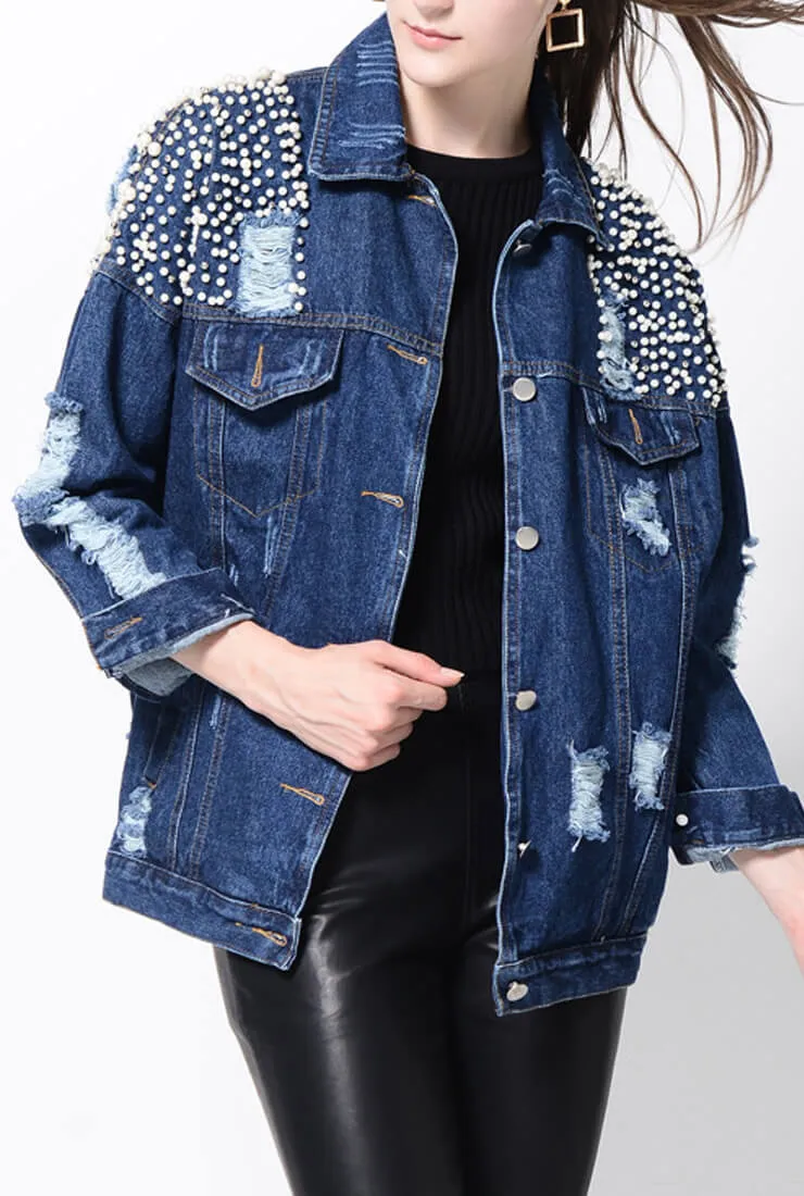 Pearl Hole Washed Denim Jacket