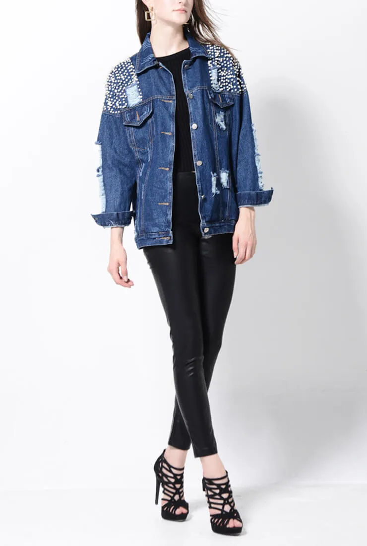 Pearl Hole Washed Denim Jacket