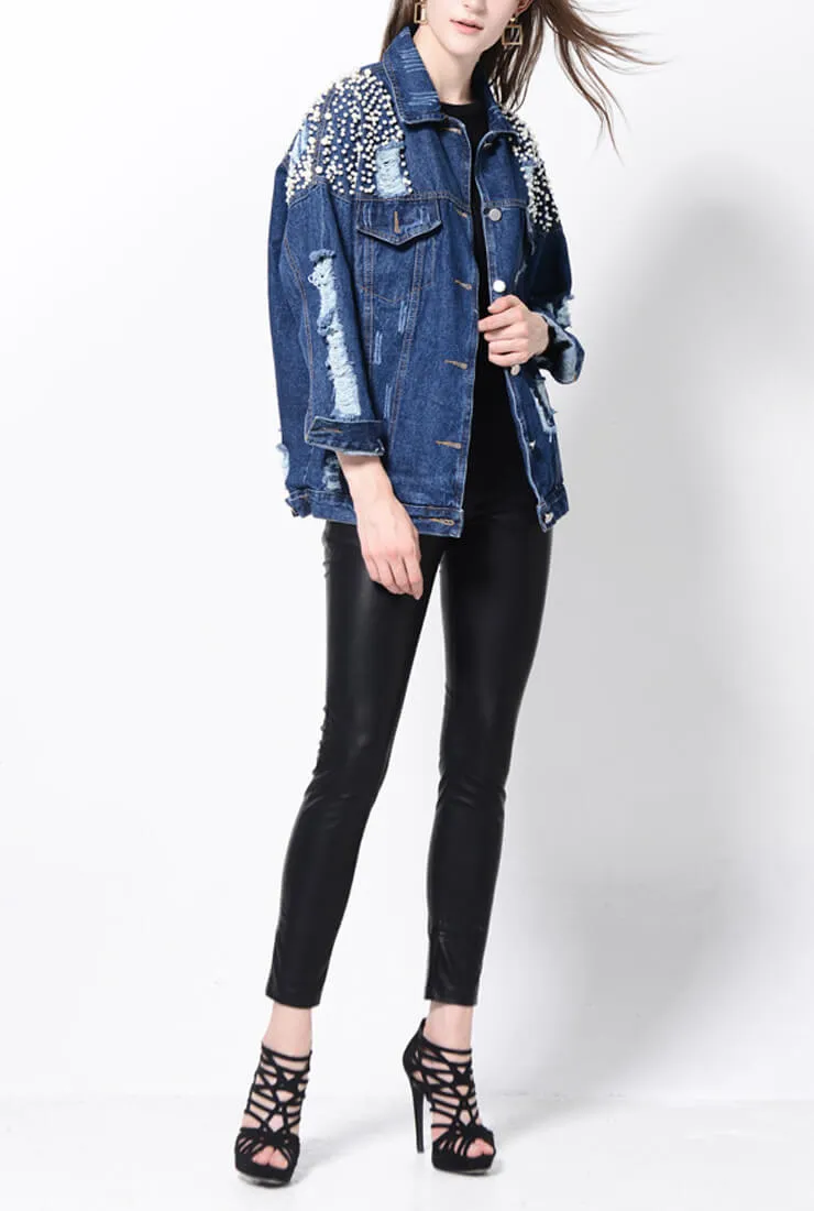 Pearl Hole Washed Denim Jacket