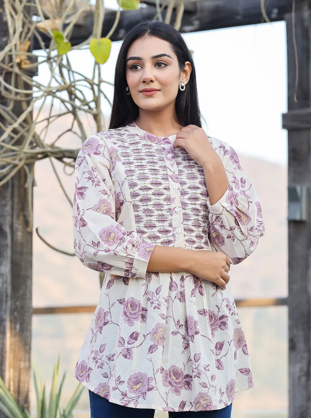 Purple Floral Printed Cotton Top (Part Of 1)