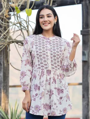 Purple Floral Printed Cotton Top (Part Of 1)