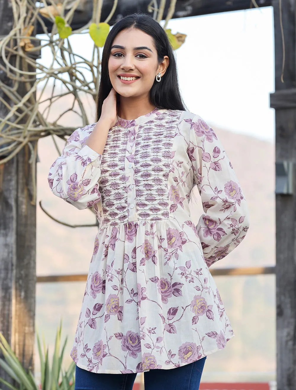 Purple Floral Printed Cotton Top (Part Of 1)