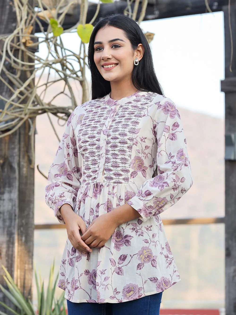 Purple Floral Printed Cotton Top (Part Of 1)