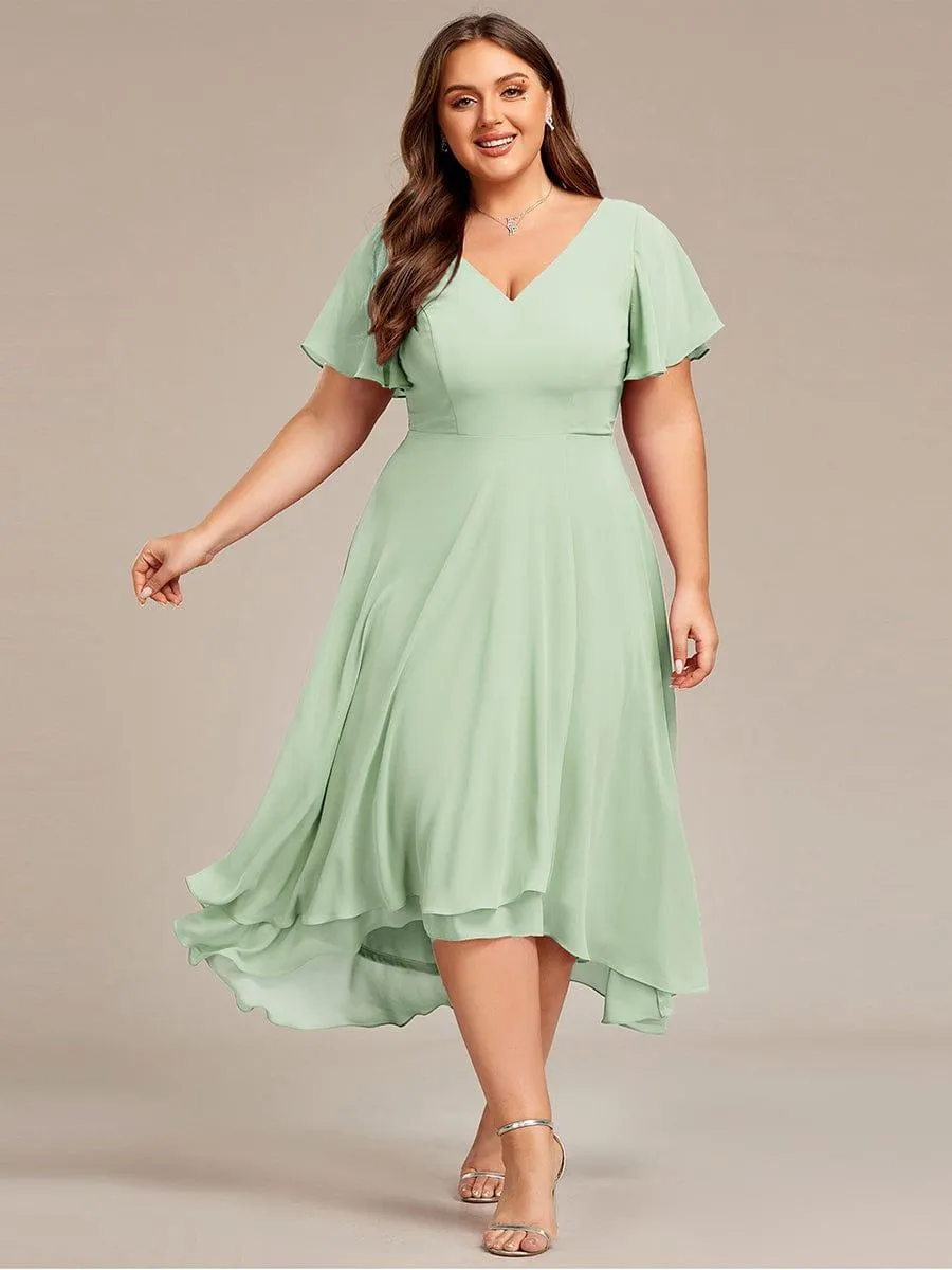 Rina | Flowing Chiffon V-Neck Ruffle Sleeves Bridesmaid Dress
