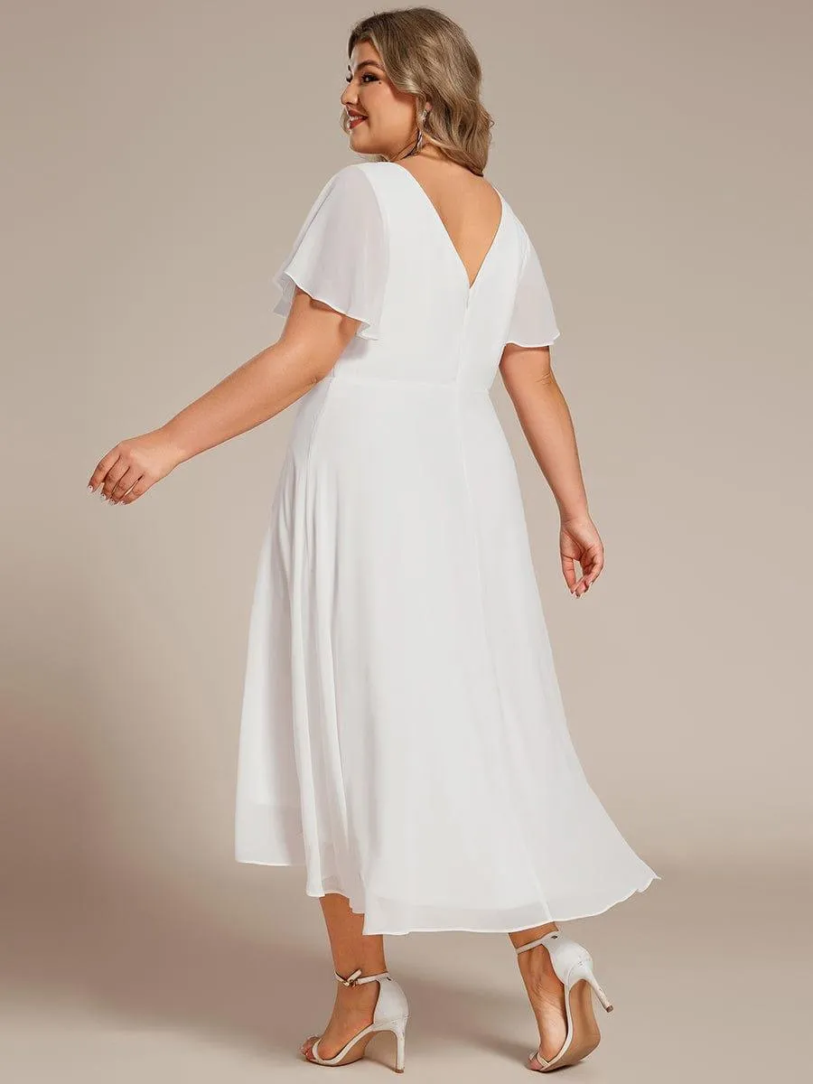 Rina | Flowing Chiffon V-Neck Ruffle Sleeves Bridesmaid Dress