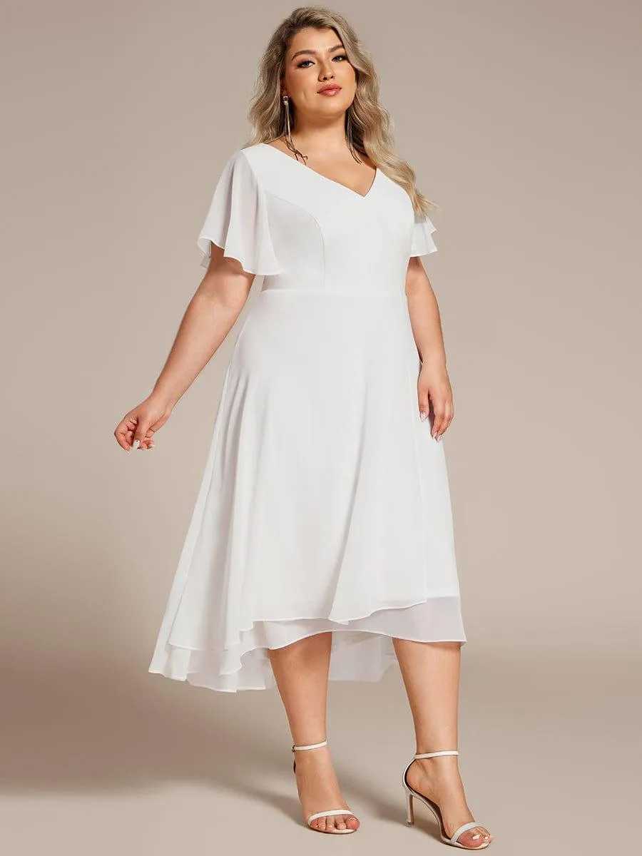 Rina | Flowing Chiffon V-Neck Ruffle Sleeves Bridesmaid Dress