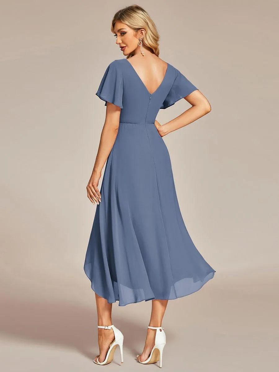 Rina | Flowing Chiffon V-Neck Ruffle Sleeves Bridesmaid Dress