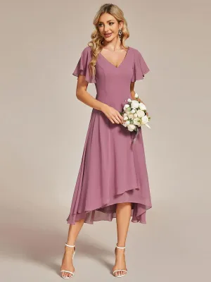 Rina | Flowing Chiffon V-Neck Ruffle Sleeves Bridesmaid Dress