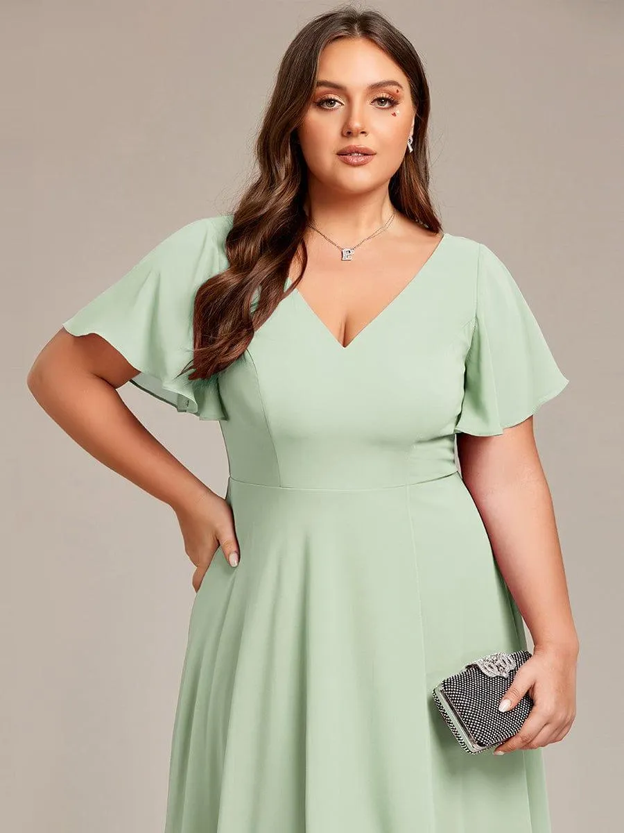 Rina | Flowing Chiffon V-Neck Ruffle Sleeves Bridesmaid Dress