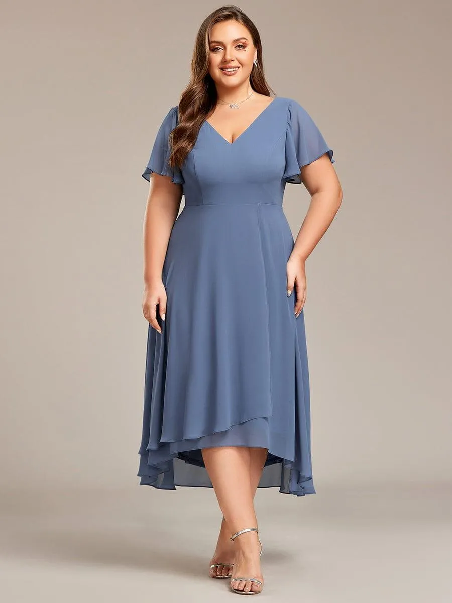 Rina | Flowing Chiffon V-Neck Ruffle Sleeves Bridesmaid Dress