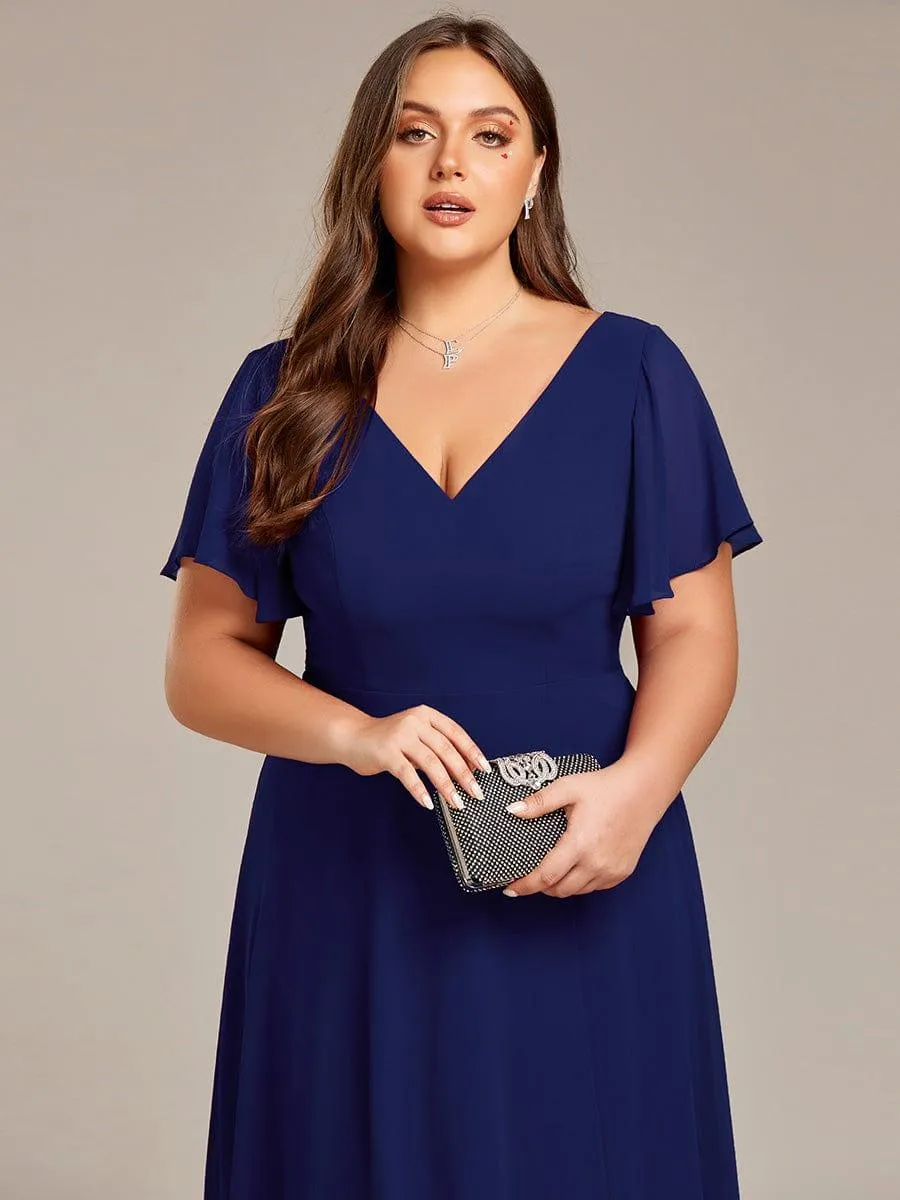 Rina | Flowing Chiffon V-Neck Ruffle Sleeves Bridesmaid Dress