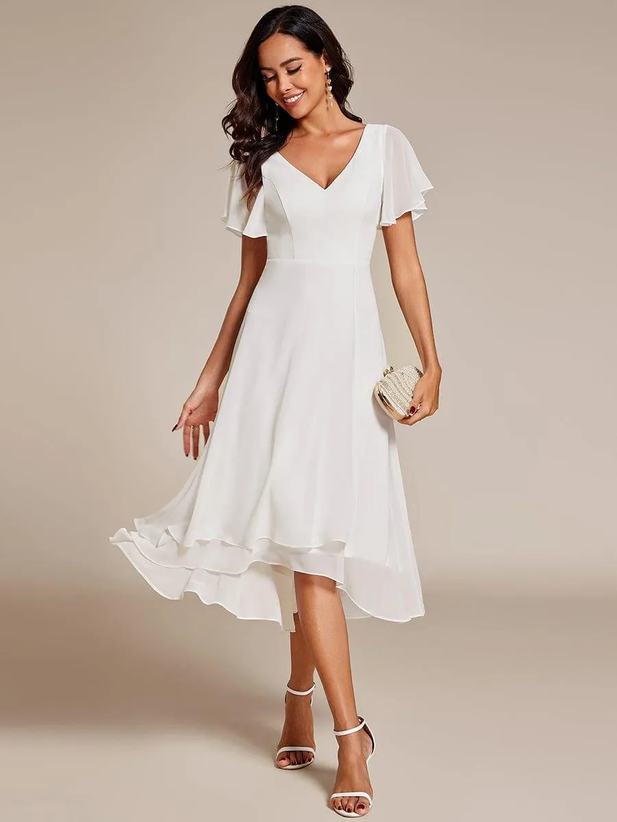 Rina | Flowing Chiffon V-Neck Ruffle Sleeves Bridesmaid Dress