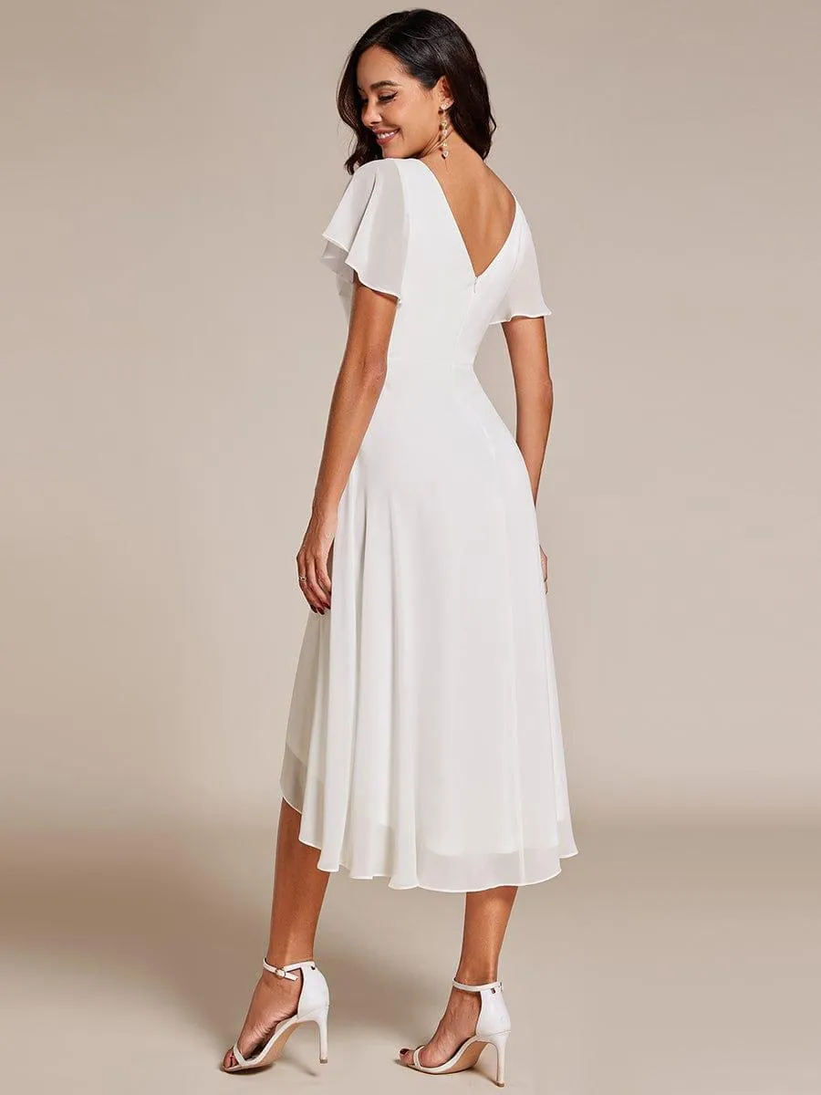 Rina | Flowing Chiffon V-Neck Ruffle Sleeves Bridesmaid Dress