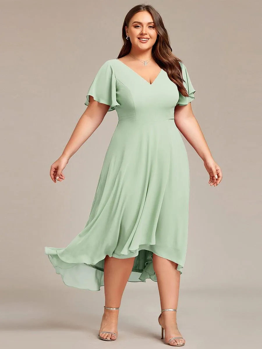Rina | Flowing Chiffon V-Neck Ruffle Sleeves Bridesmaid Dress
