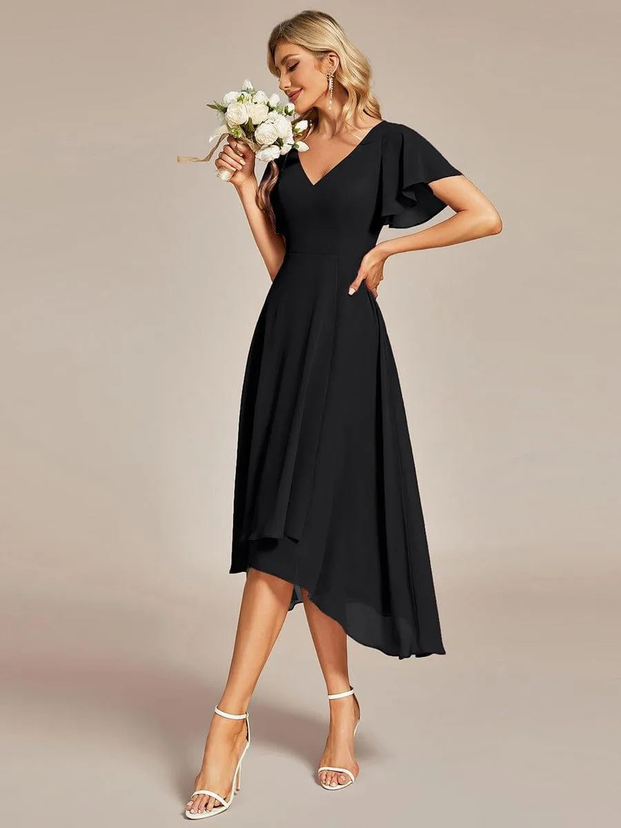 Rina | Flowing Chiffon V-Neck Ruffle Sleeves Bridesmaid Dress