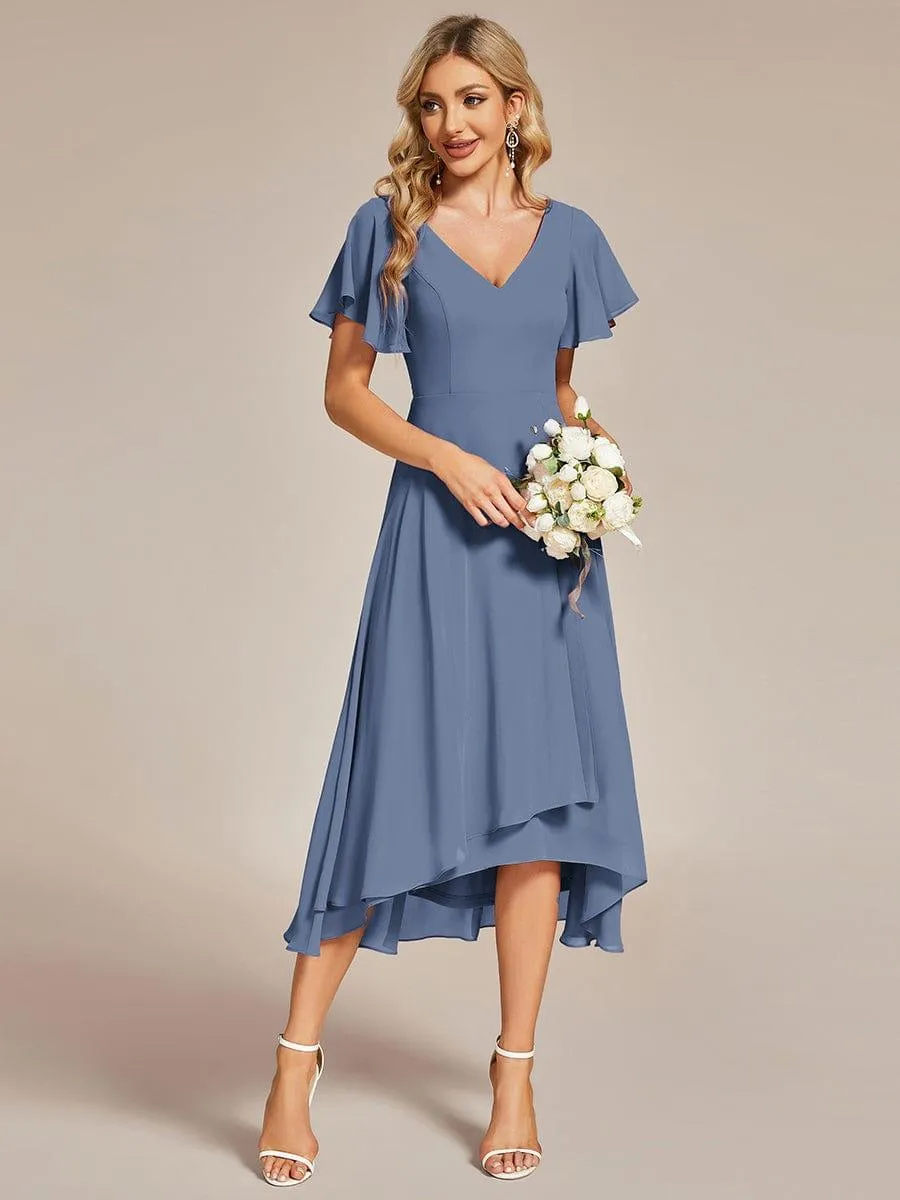 Rina | Flowing Chiffon V-Neck Ruffle Sleeves Bridesmaid Dress