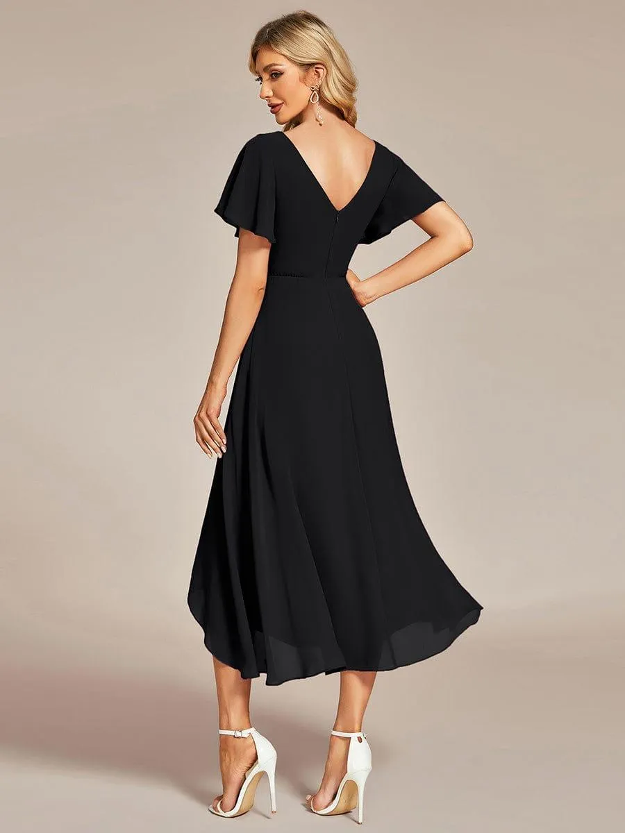 Rina | Flowing Chiffon V-Neck Ruffle Sleeves Bridesmaid Dress