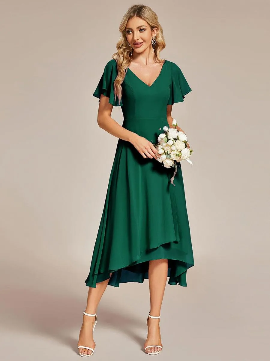 Rina | Flowing Chiffon V-Neck Ruffle Sleeves Bridesmaid Dress
