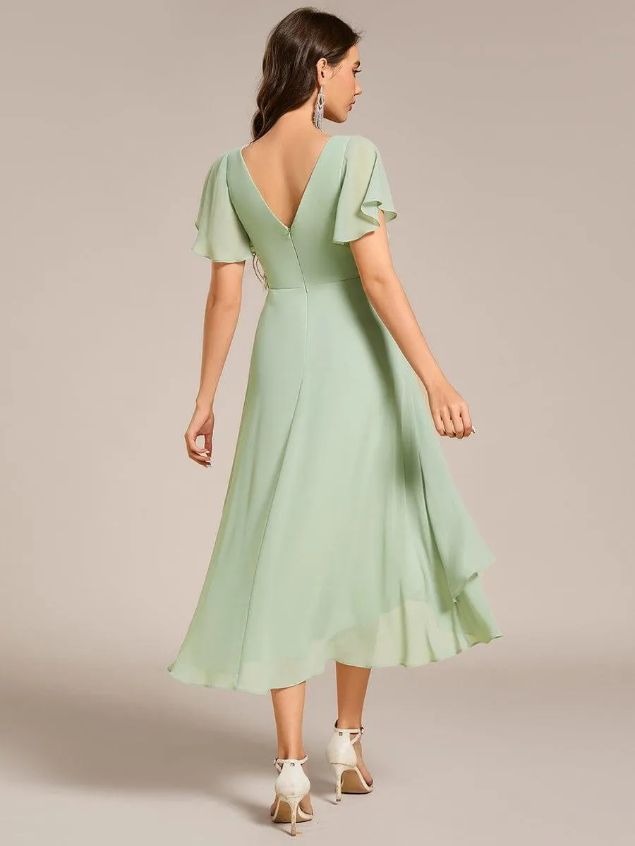 Rina | Flowing Chiffon V-Neck Ruffle Sleeves Bridesmaid Dress