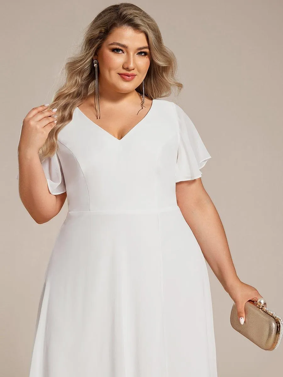 Rina | Flowing Chiffon V-Neck Ruffle Sleeves Bridesmaid Dress