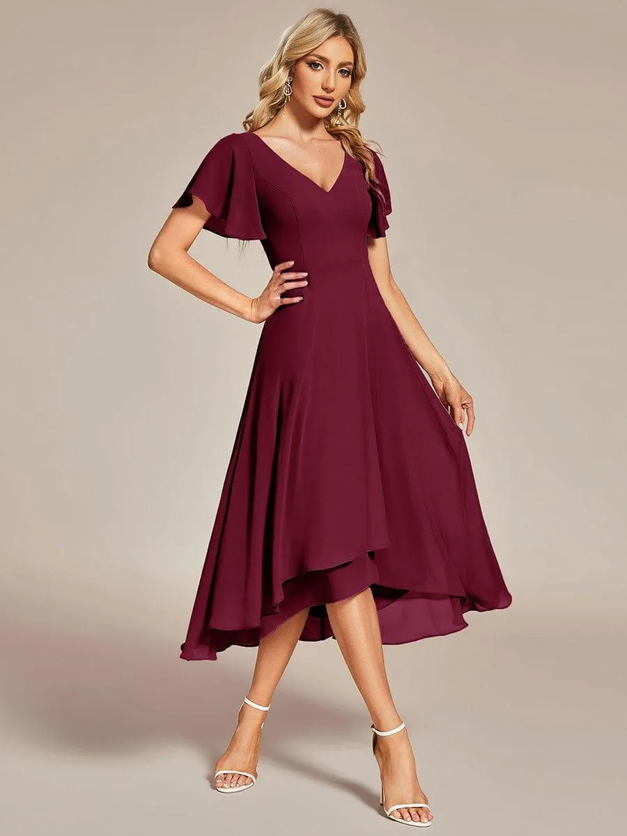 Rina | Flowing Chiffon V-Neck Ruffle Sleeves Bridesmaid Dress