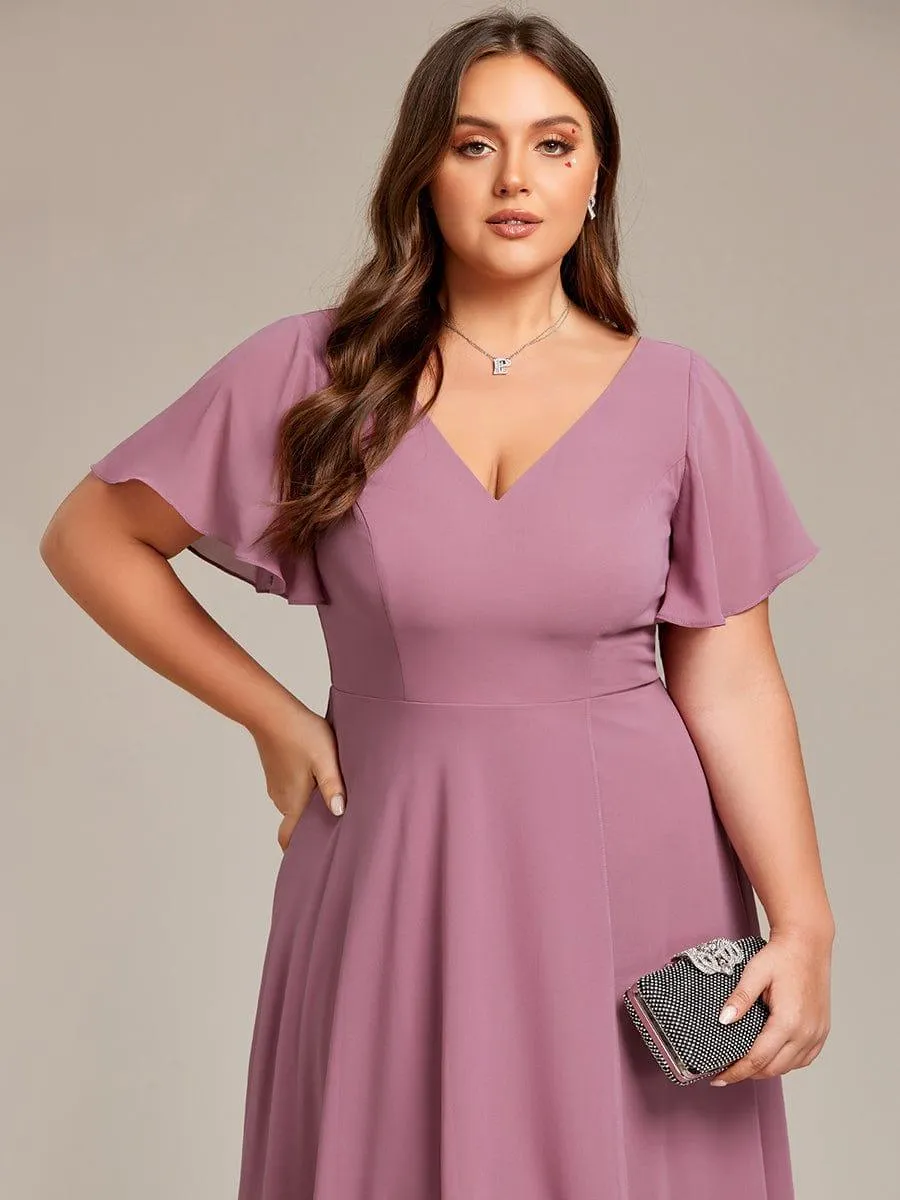 Rina | Flowing Chiffon V-Neck Ruffle Sleeves Bridesmaid Dress