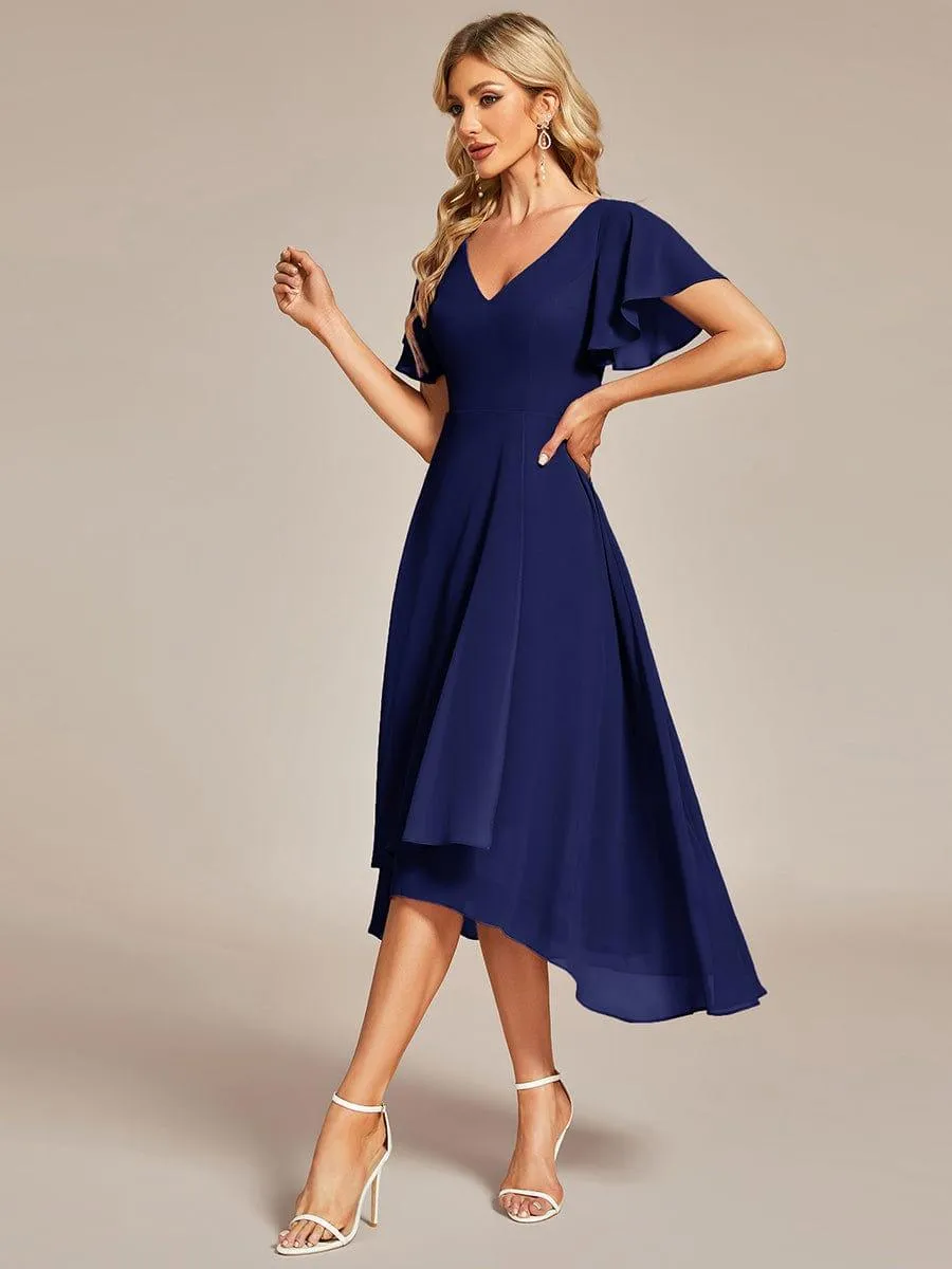 Rina | Flowing Chiffon V-Neck Ruffle Sleeves Bridesmaid Dress