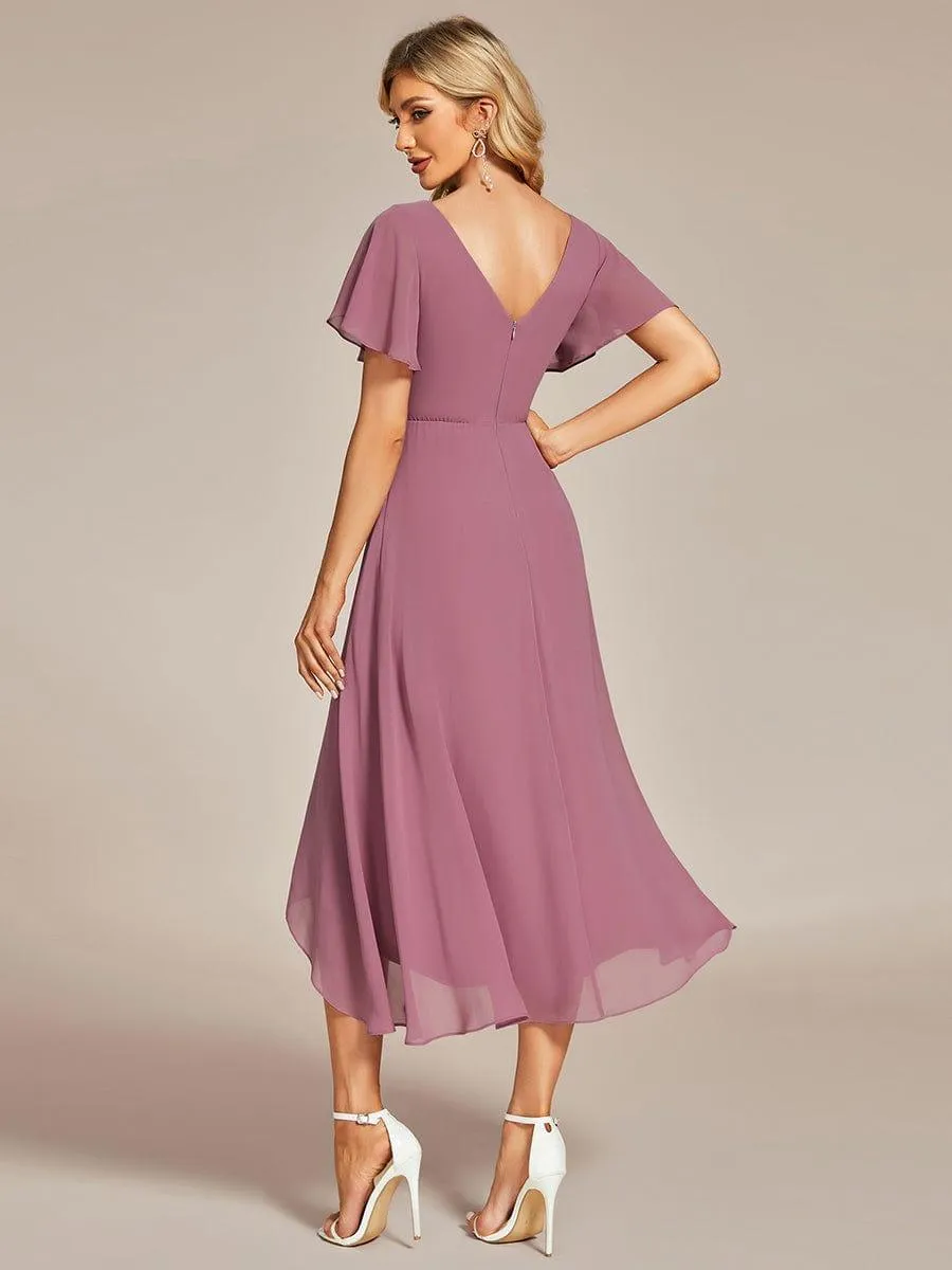 Rina | Flowing Chiffon V-Neck Ruffle Sleeves Bridesmaid Dress