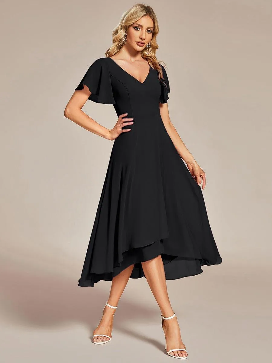 Rina | Flowing Chiffon V-Neck Ruffle Sleeves Bridesmaid Dress