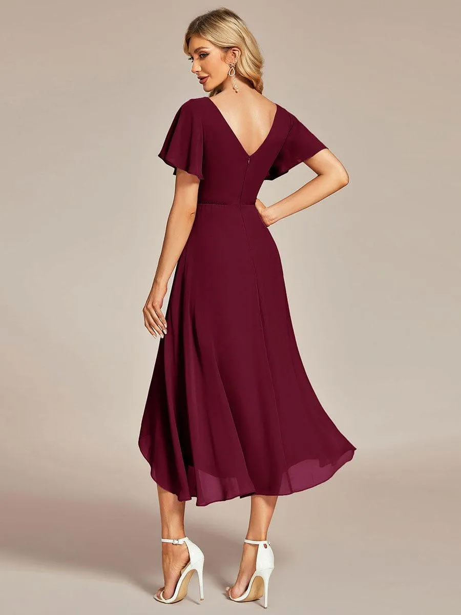 Rina | Flowing Chiffon V-Neck Ruffle Sleeves Bridesmaid Dress