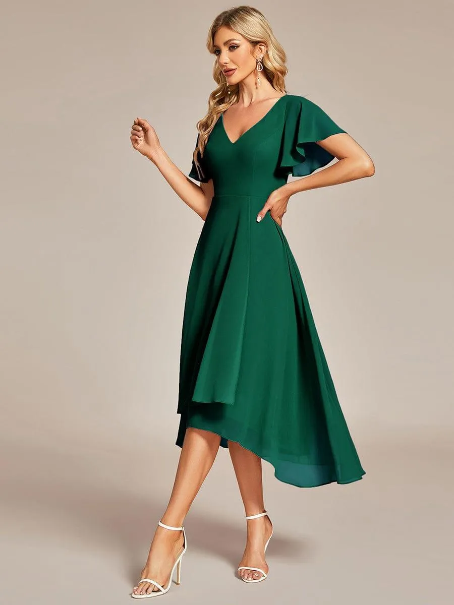 Rina | Flowing Chiffon V-Neck Ruffle Sleeves Bridesmaid Dress