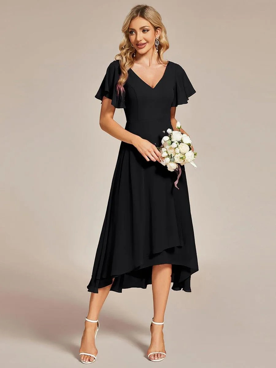 Rina | Flowing Chiffon V-Neck Ruffle Sleeves Bridesmaid Dress