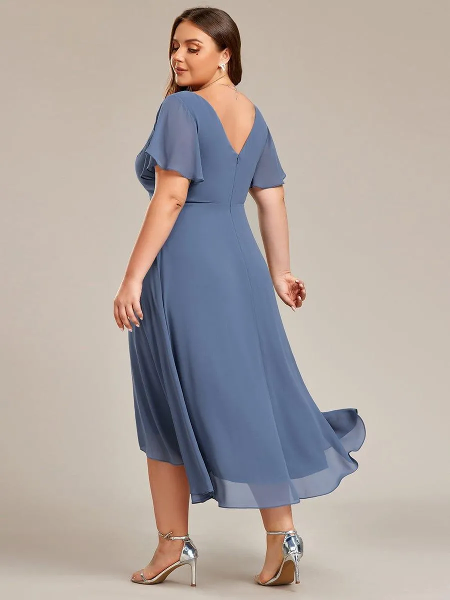 Rina | Flowing Chiffon V-Neck Ruffle Sleeves Bridesmaid Dress
