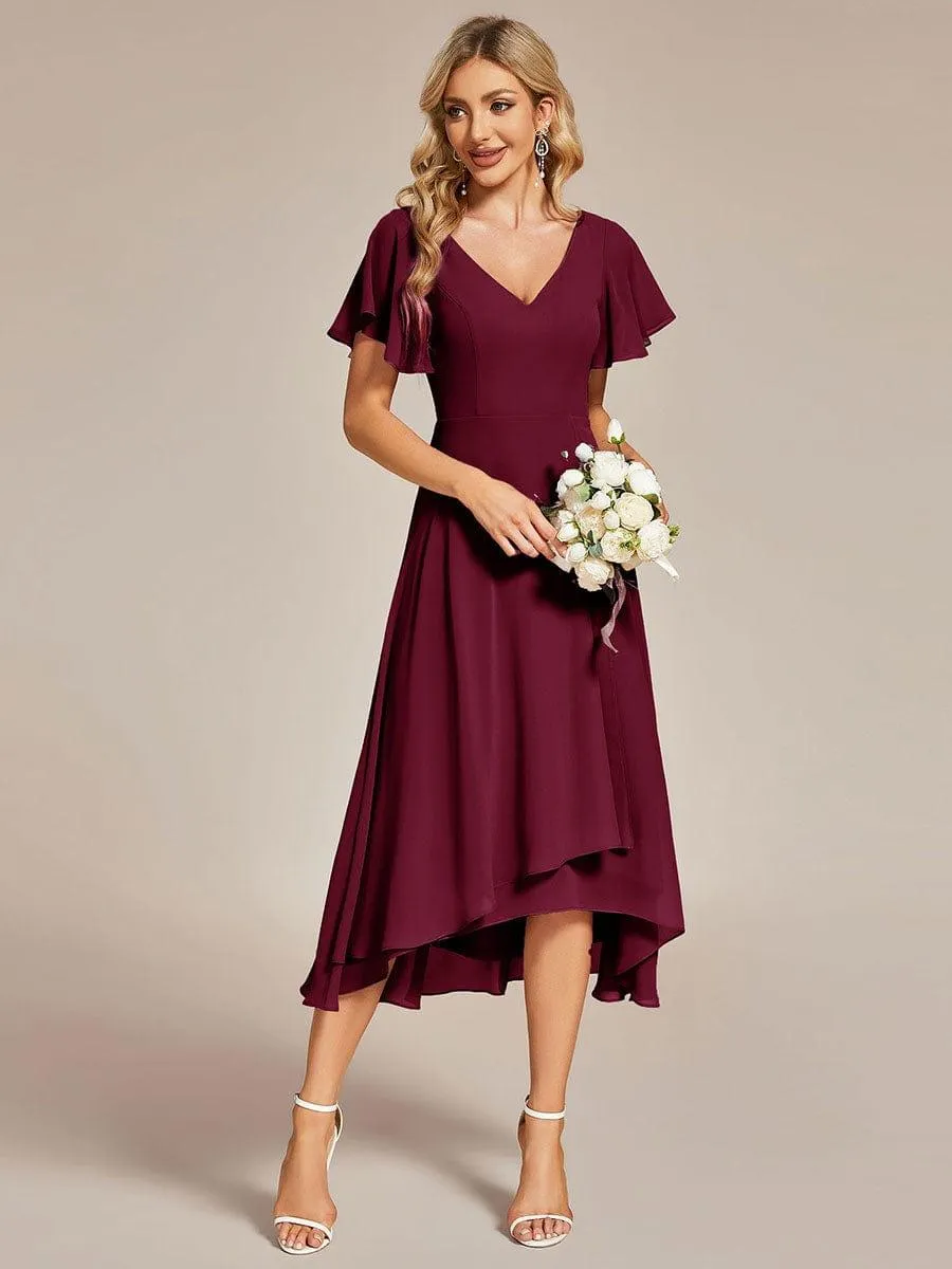 Rina | Flowing Chiffon V-Neck Ruffle Sleeves Bridesmaid Dress
