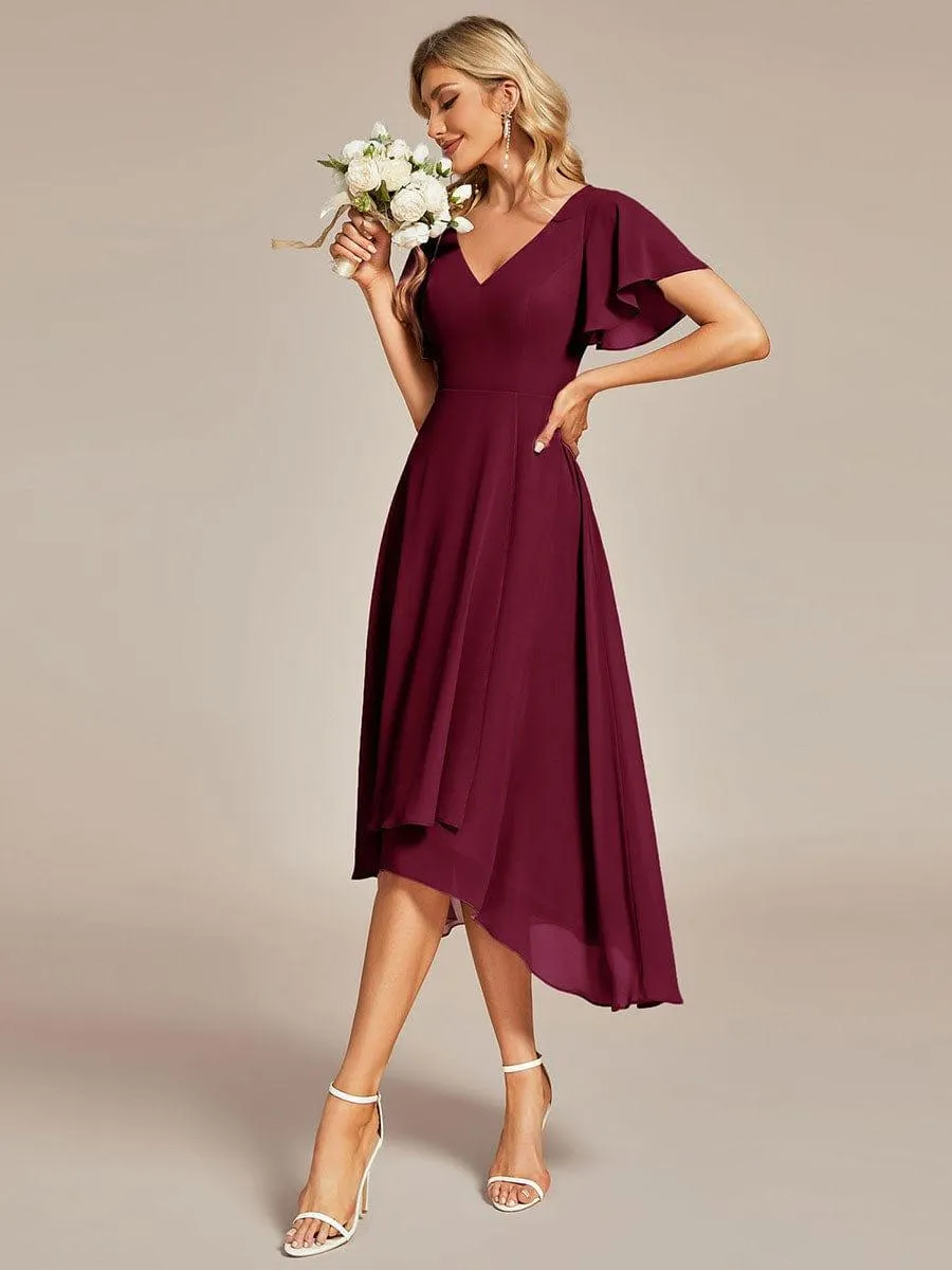Rina | Flowing Chiffon V-Neck Ruffle Sleeves Bridesmaid Dress