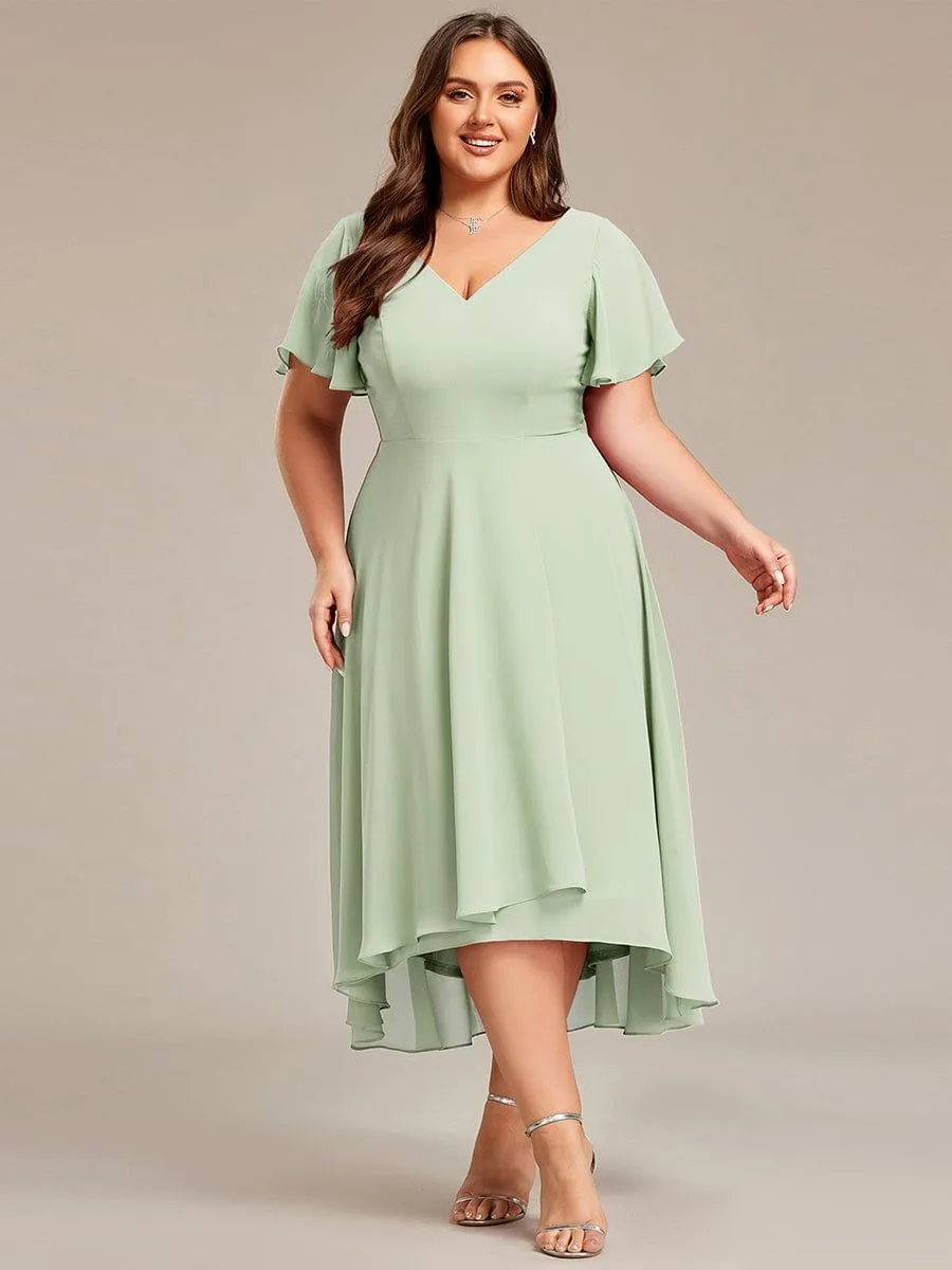 Rina | Flowing Chiffon V-Neck Ruffle Sleeves Bridesmaid Dress