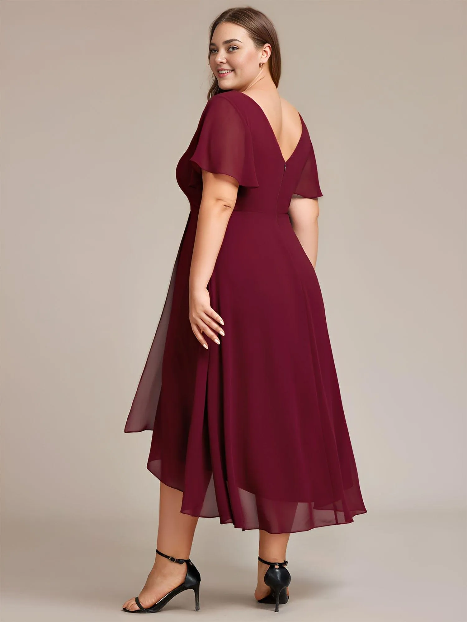 Rina | Flowing Chiffon V-Neck Ruffle Sleeves Bridesmaid Dress