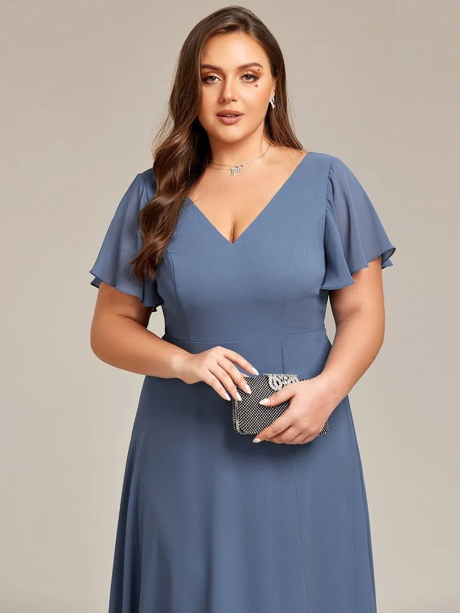 Rina | Flowing Chiffon V-Neck Ruffle Sleeves Bridesmaid Dress