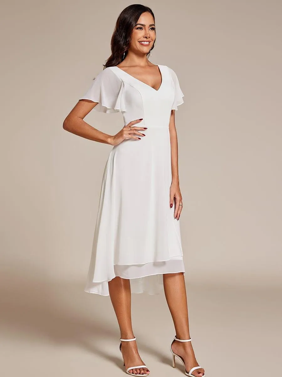 Rina | Flowing Chiffon V-Neck Ruffle Sleeves Bridesmaid Dress