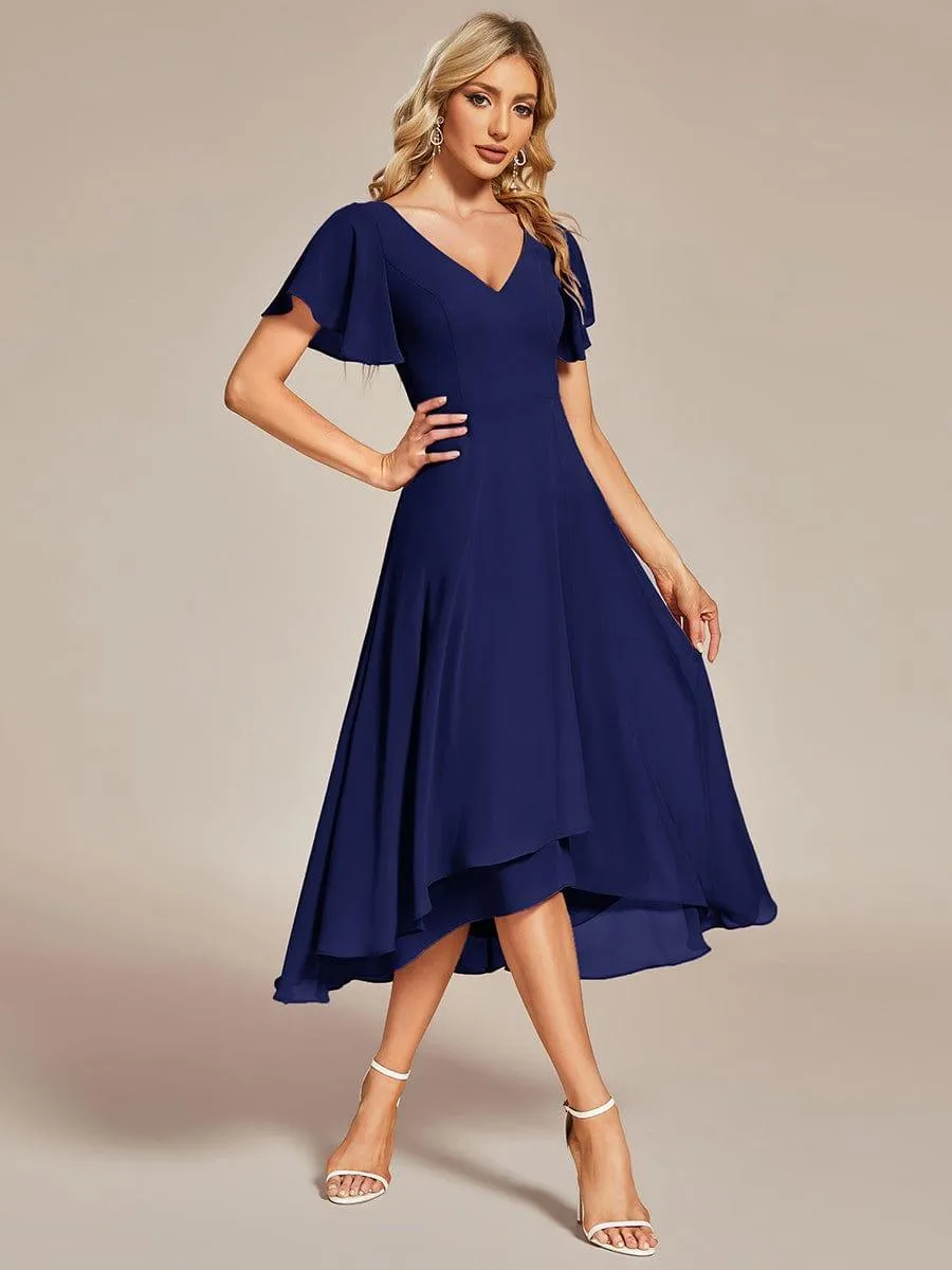 Rina | Flowing Chiffon V-Neck Ruffle Sleeves Bridesmaid Dress
