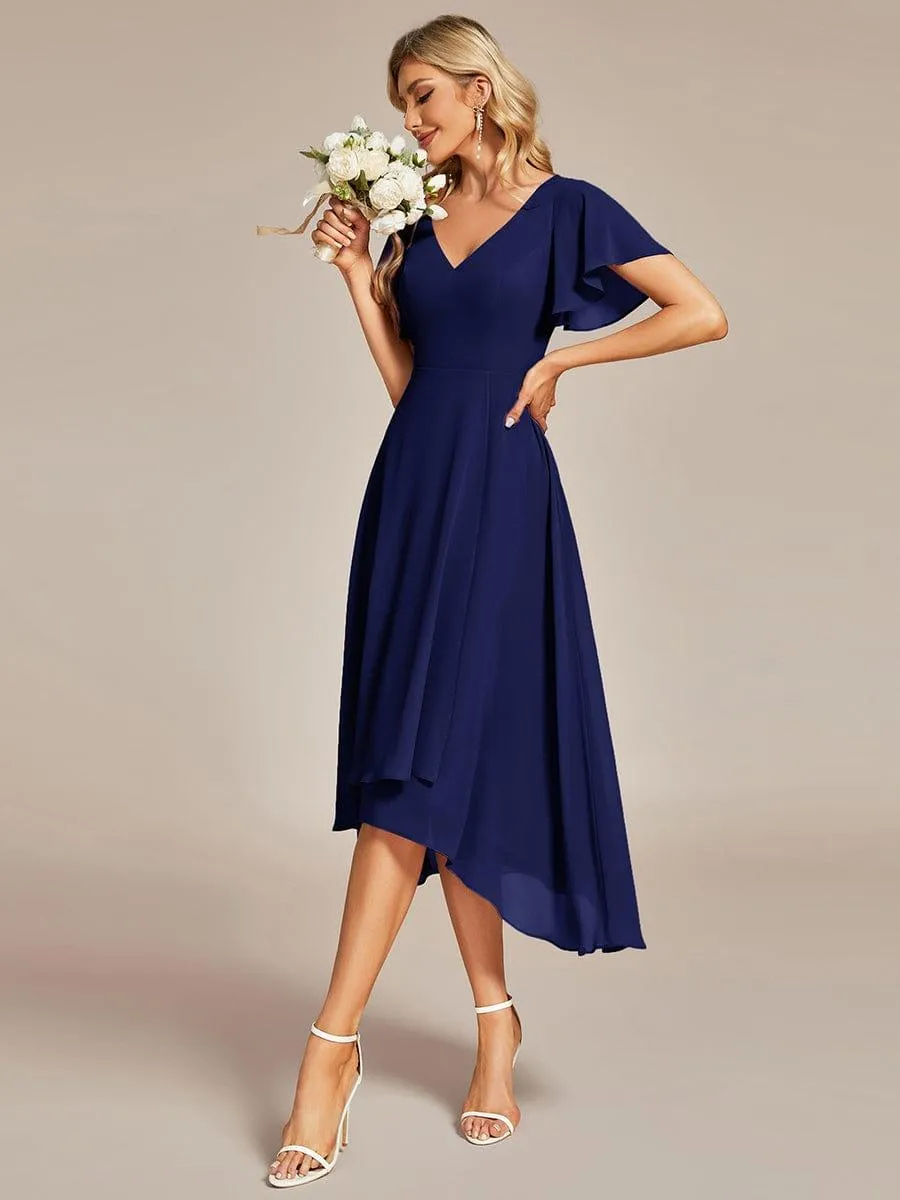 Rina | Flowing Chiffon V-Neck Ruffle Sleeves Bridesmaid Dress