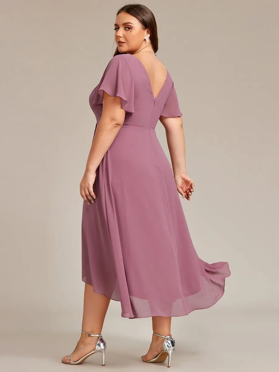 Rina | Flowing Chiffon V-Neck Ruffle Sleeves Bridesmaid Dress