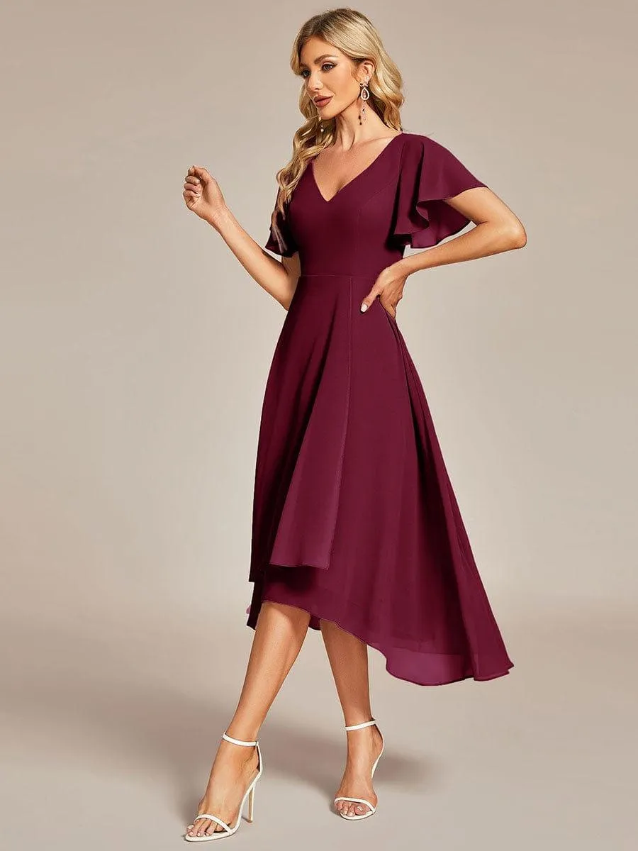 Rina | Flowing Chiffon V-Neck Ruffle Sleeves Bridesmaid Dress