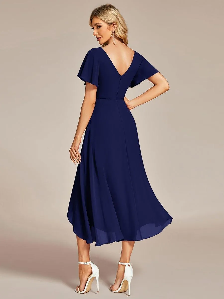 Rina | Flowing Chiffon V-Neck Ruffle Sleeves Bridesmaid Dress