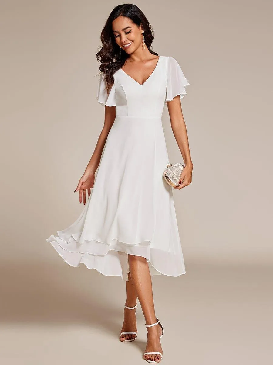 Rina | Flowing Chiffon V-Neck Ruffle Sleeves Bridesmaid Dress
