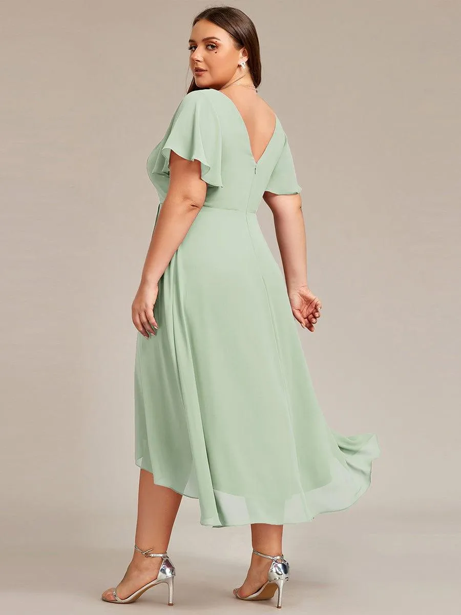 Rina | Flowing Chiffon V-Neck Ruffle Sleeves Bridesmaid Dress