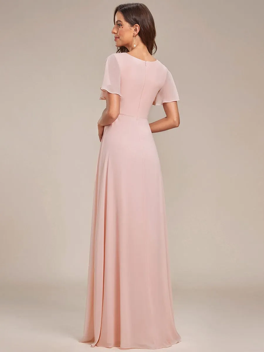 Ruffles Sleeve High Split Chiffon Evening Dress