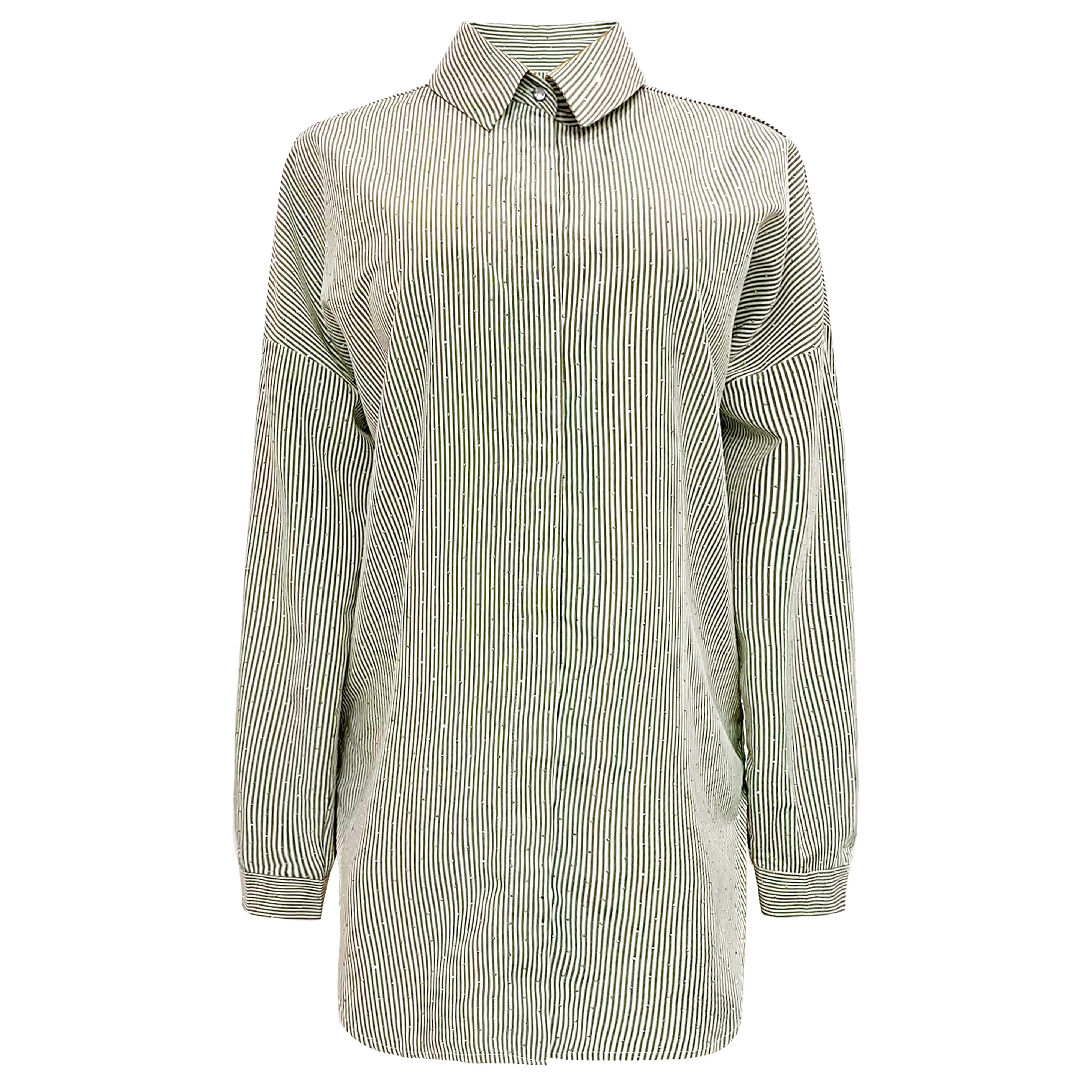 SARA-LS-SHIRT - ARMY DIAMOND STRIPE