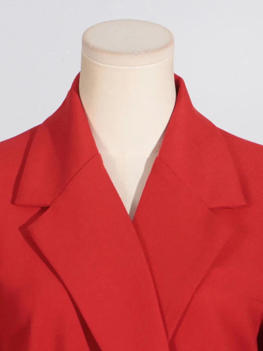 Spliced Pockets Notched Collar Long Sleeve Spliced Button Maxi Coat